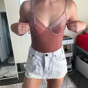 pink velvet bodysuit